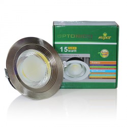 15W LED COB Downlight-INOX Ø164*40 mm, Apvalus, Šiltai balta šviesa